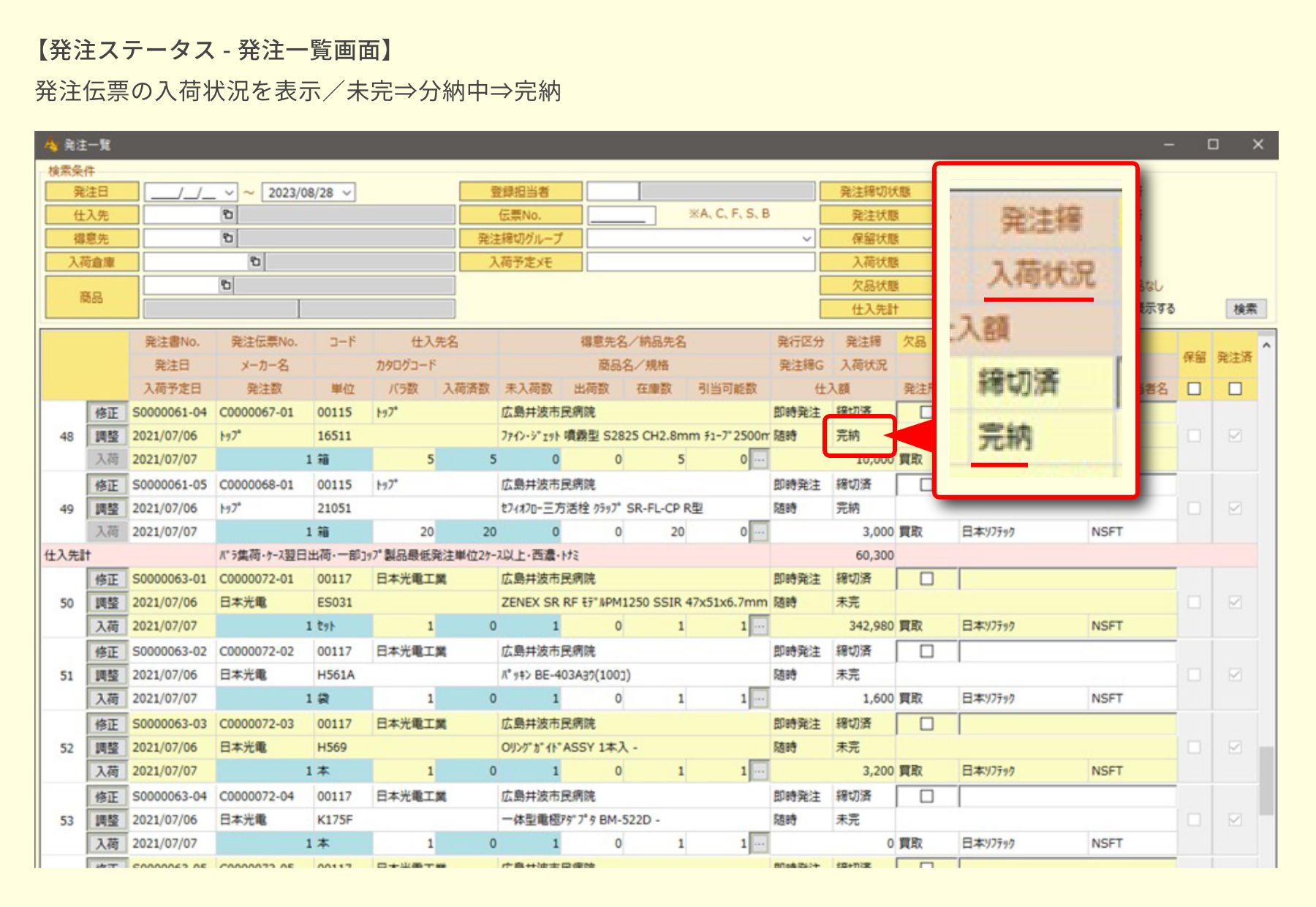 発注ステータス
